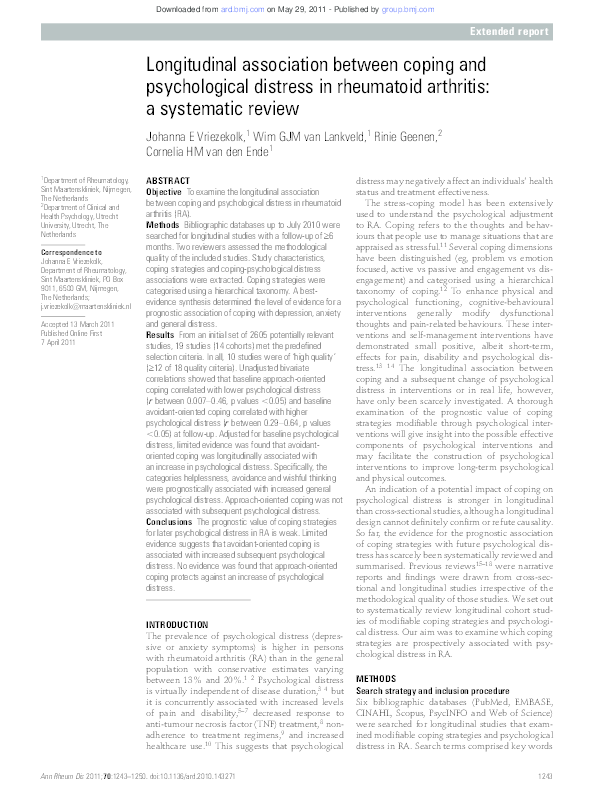 (PDF) Longitudinal association between coping and psychological ...