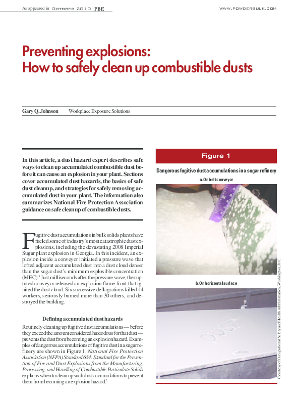 SAFETY CLEANING COMBUSTIBLE DUST
