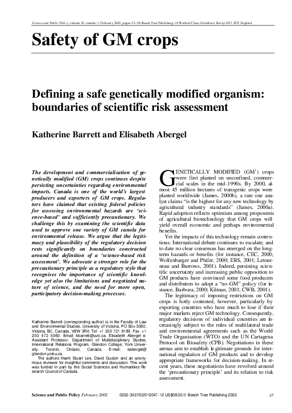 (PDF) Defining a safe genetically modified organism: boundaries of ...