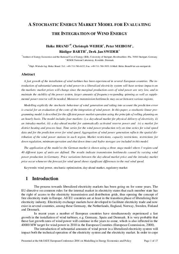 (PDF) A stochastic energy market model for evaluating the integration ...