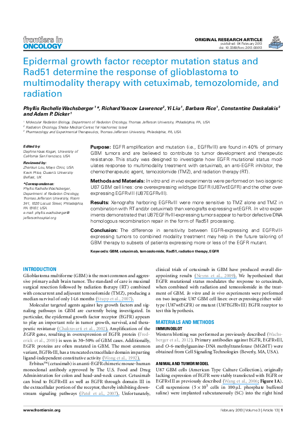 (PDF) Epidermal growth factor receptor mutation status and ...