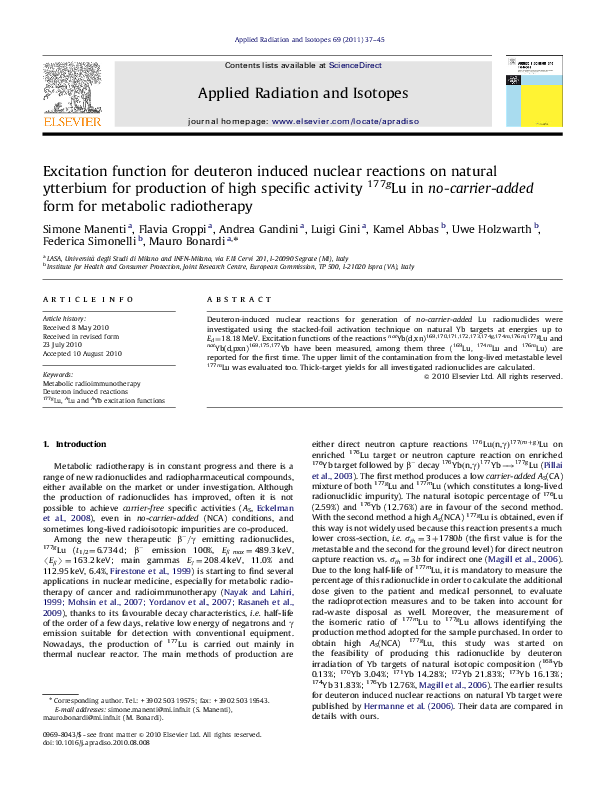 (PDF) Excitation function for deuteron induced nuclear reactions on ...