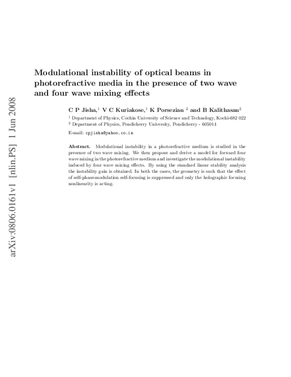(PDF) Modulational instability of optical beams in photorefractive ...