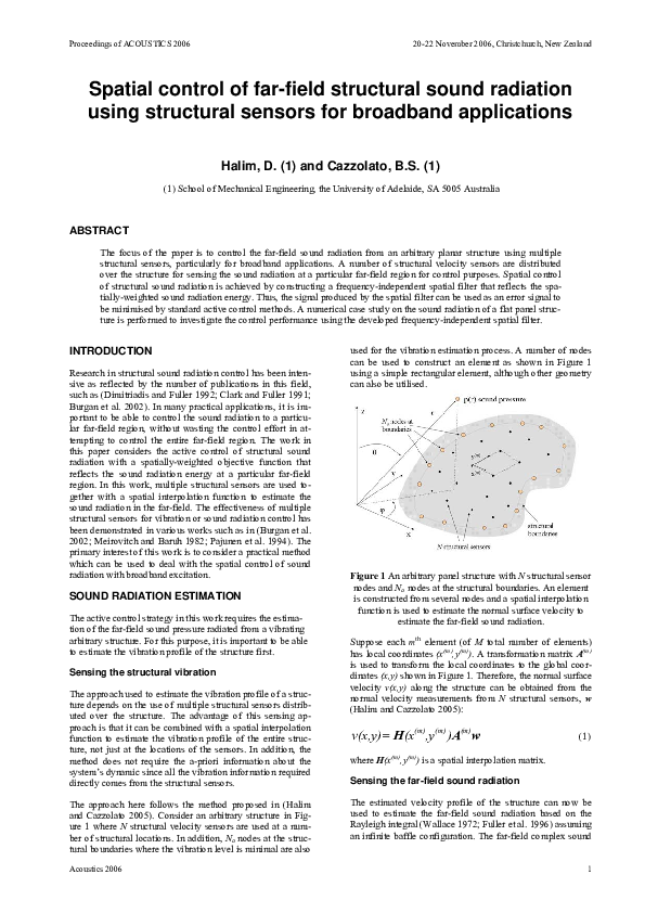 (PDF) Spatial control of far-field structural sound radiation using ...