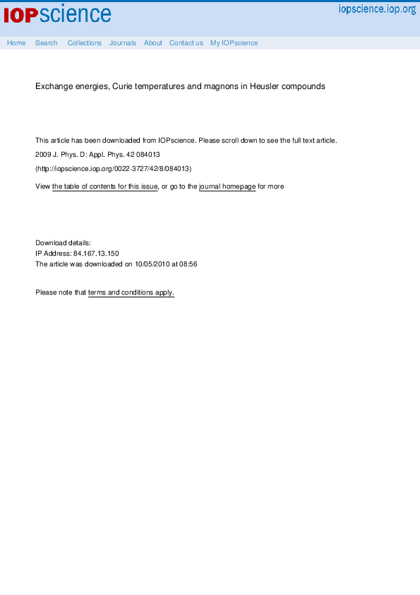  PDF Exchange Energies Curie Temperatures And Magnons In Heusler 