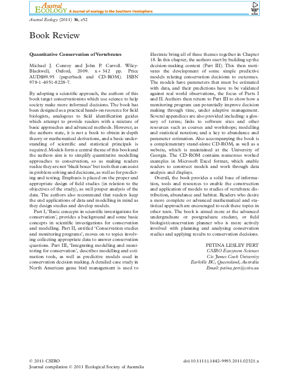 (PDF) Quantitative Conservation of Vertebrates