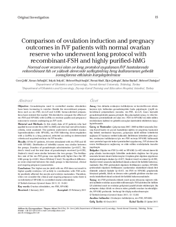 (PDF) Comparison of ovulation induction and pregnacy outcomes in IVF ...
