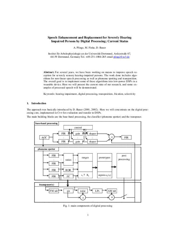 (PDF) Speech Enhancement and Replacement for Severely Hearing Impaired ...