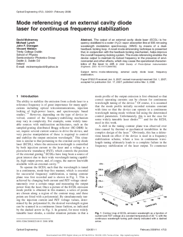 (PDF) Mode referencing of an external cavity diode laser for continuous ...