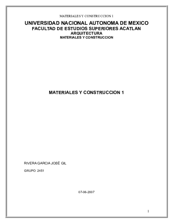 (DOC) APUNTES MATERIALES Y CONSTRUCCION Ariadne Itzel de la Cruz