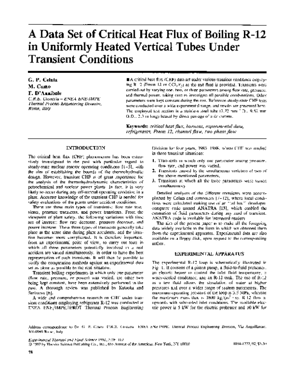 (PDF) A data set of critical heat flux of boiling R-12 in uniformly ...
