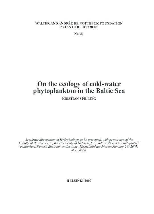(PDF) On the ecology of cold-water phytoplankton in the Baltic Sea