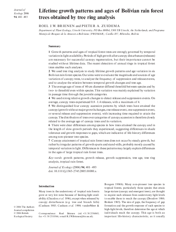 (PDF) Lifetime growth patterns and ages of Bolivian rain forest trees ...