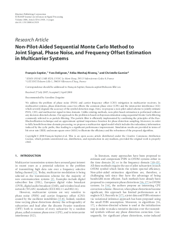 (PDF) Non-Pilot-Aided Sequential Monte Carlo Method to Joint Signal ...