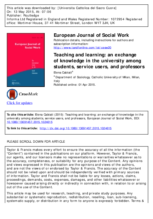 (PDF) European Journal of Social Work Teaching and learning: an ...