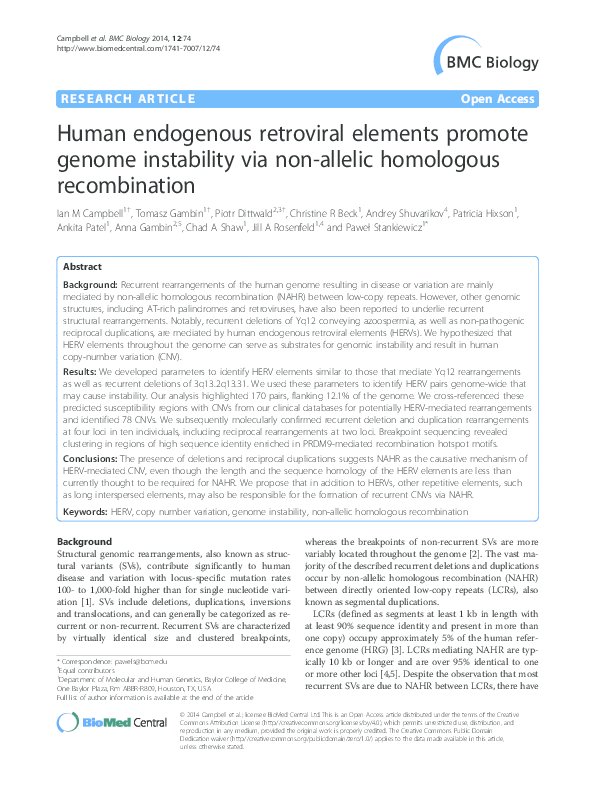 (PDF) Human endogenous retroviral elements promote genome instability ...