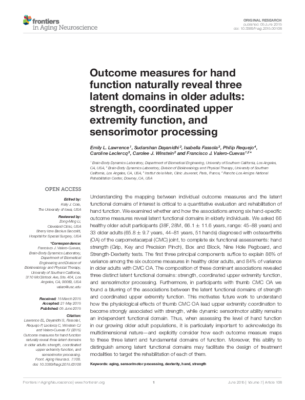(PDF) Outcome measures for hand function naturally reveal three latent ...