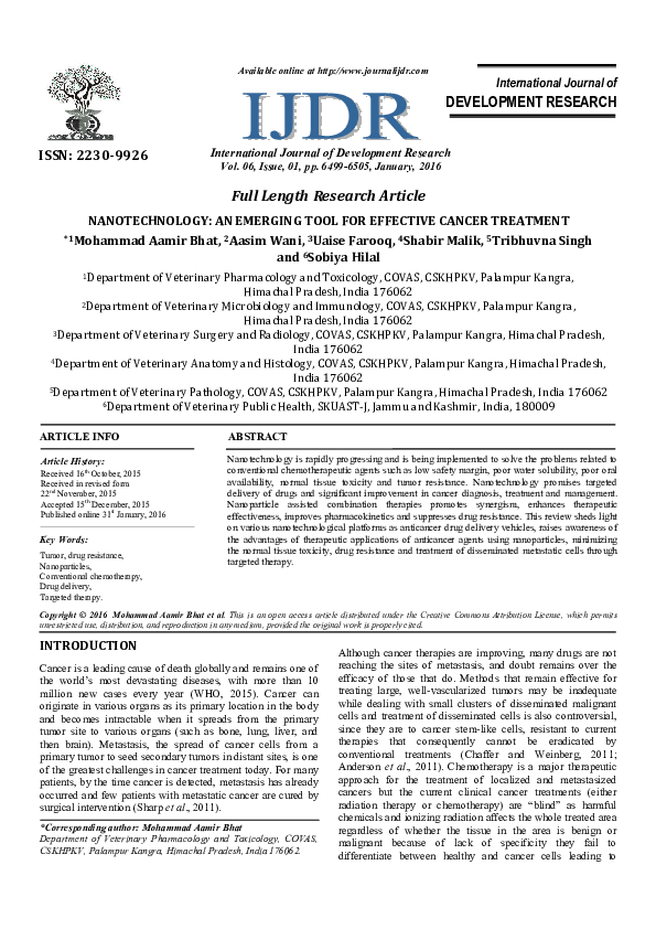 (PDF) NANOTECHNOLOGY: AN EMERGING TOOL FOR EFFECTIVE CANCER TREATMENT