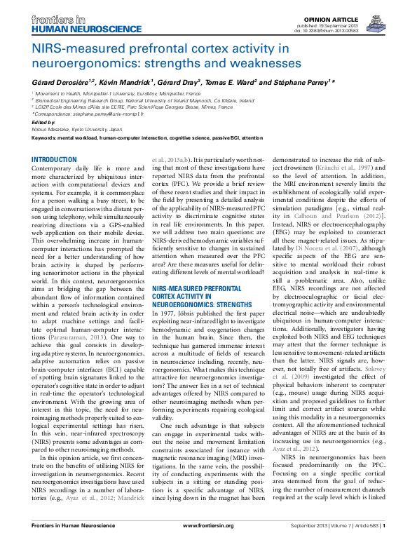 (PDF) NIRS-measured prefrontal cortex activity in neuroergonomics ...
