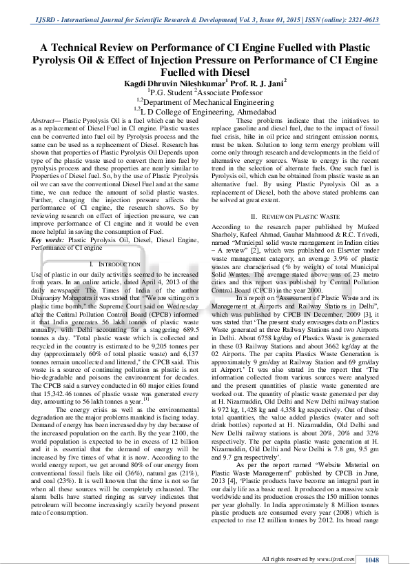 (PDF) A Technical Review on Performance of CI Engine Fuelled with ...
