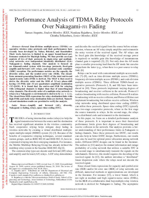 (PDF) Performance Analysis of TDMA Relay Protocols Over Nakagami- $m ...
