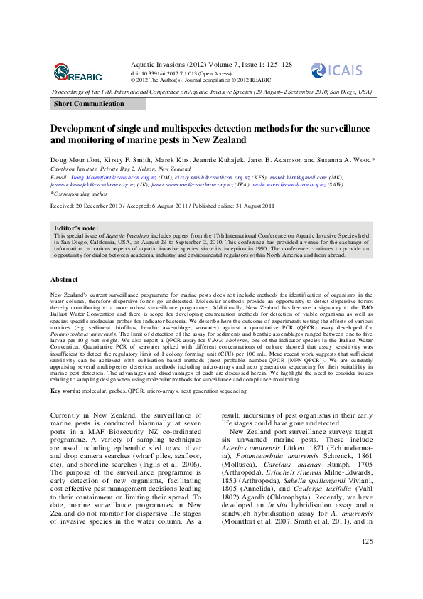 (PDF) Development of single and multispecies detection methods for the ...