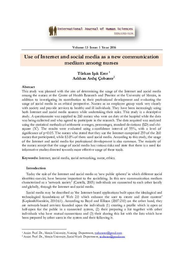 (PDF) Use of Internet and social media as a new communication medium ...