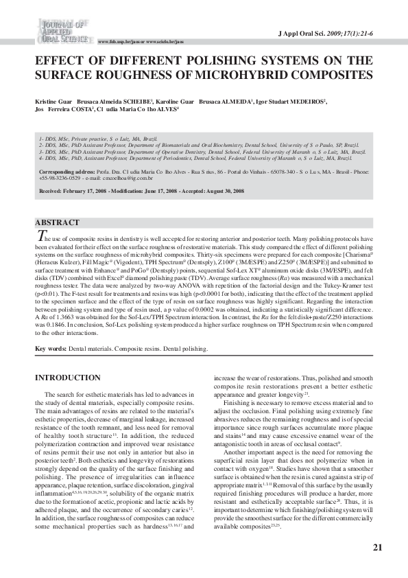 (PDF) Effect of different polishing systems on the surface roughness of ...