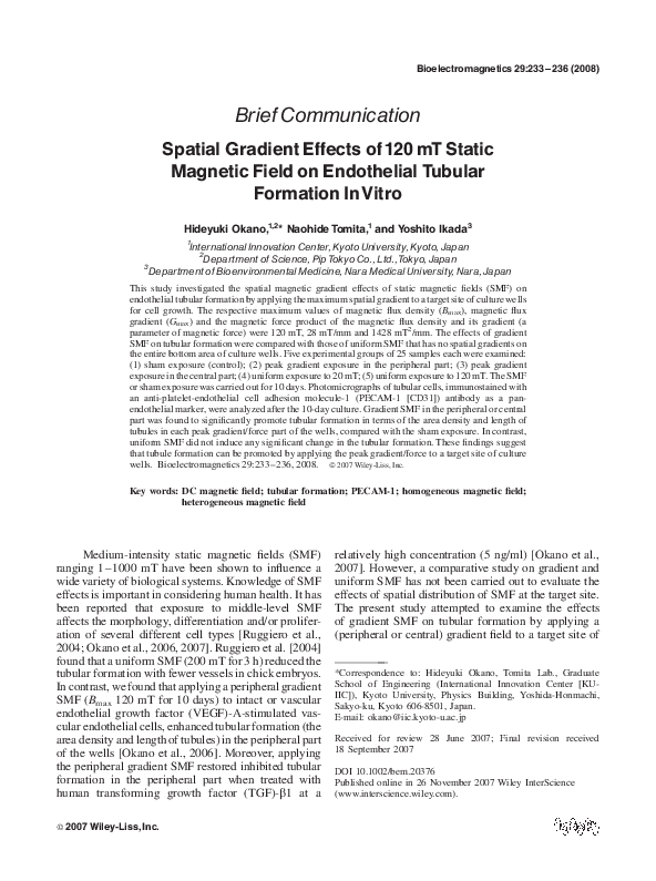(PDF) Spatial gradient effects of 120 mT static magnetic field on ...