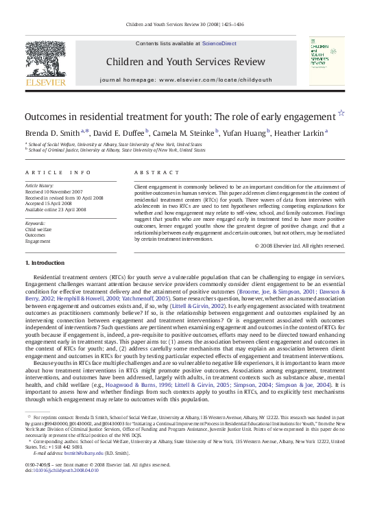 (PDF) Outcomes in residential treatment for youth: The role of early ...