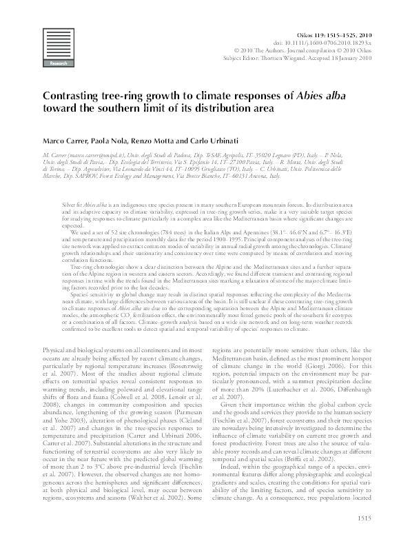 (PDF) Contrasting tree-ring growth to climate responses of Abies alba ...