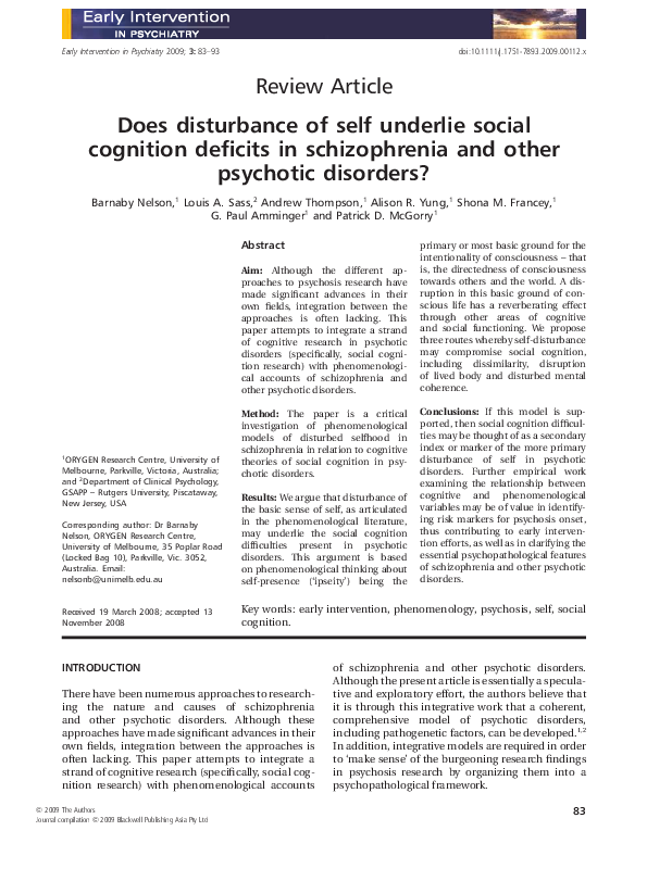 (PDF) Does disturbance of self underlie social cognition deficits in ...