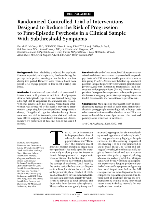 (PDF) Randomized controlled trial of interventions for young people at ...
