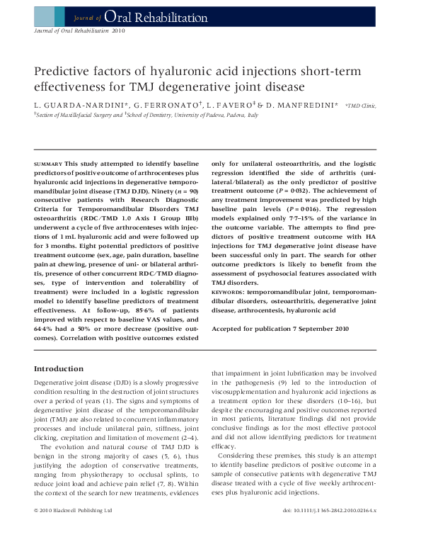 (PDF) Predictive factors of hyaluronic acid injections shortterm