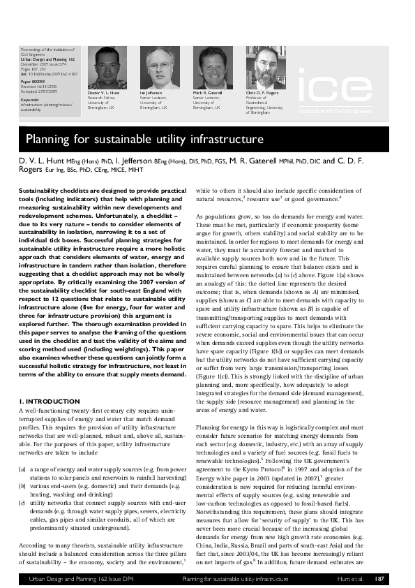 (PDF) Planning for sustainable utility infrastructure