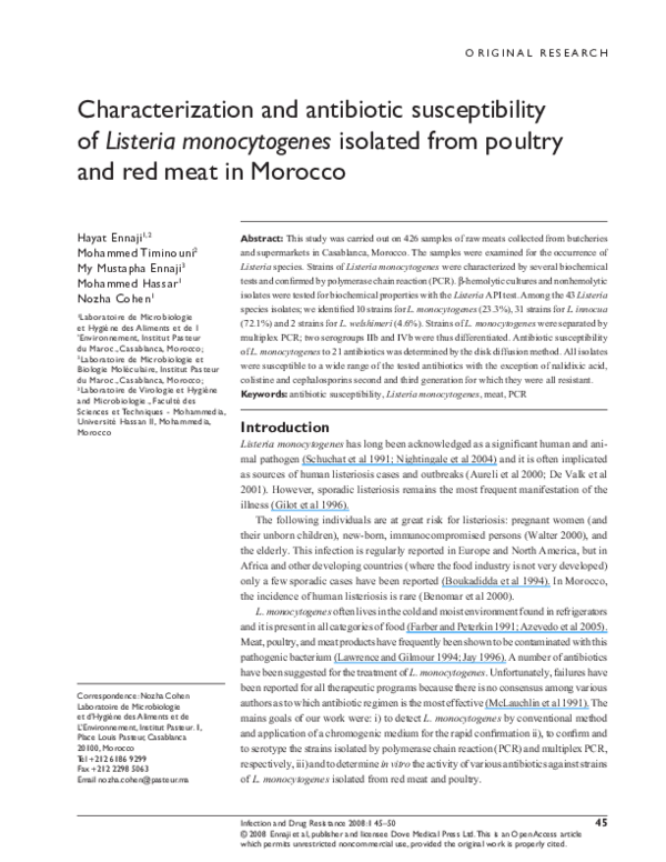 (PDF) Characterization and antibiotic susceptibility of Listeria ...