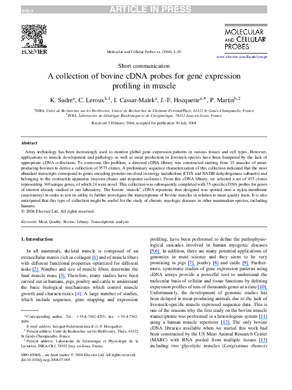 (PDF) A collection of bovine cDNA probes for gene expression profiling ...