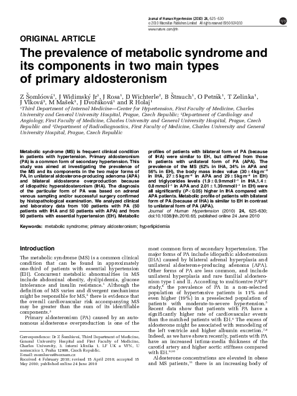 (PDF) The prevalence of metabolic syndrome and its components in two ...