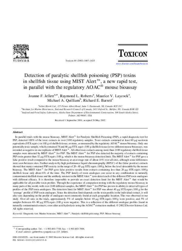 (PDF) Detection of paralytic shellfish poisoning (PSP) toxins in ...