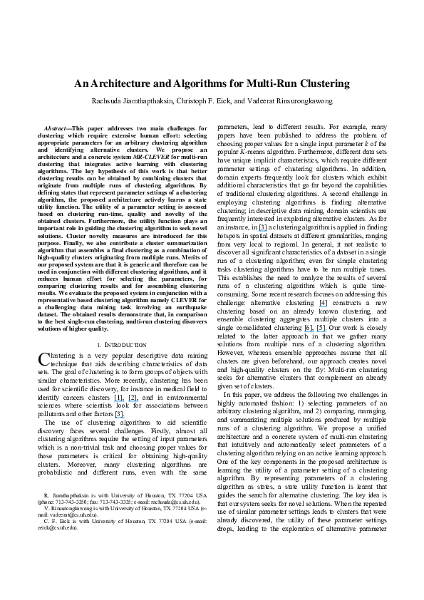 (PDF) An architecture and algorithms for multi-run clustering