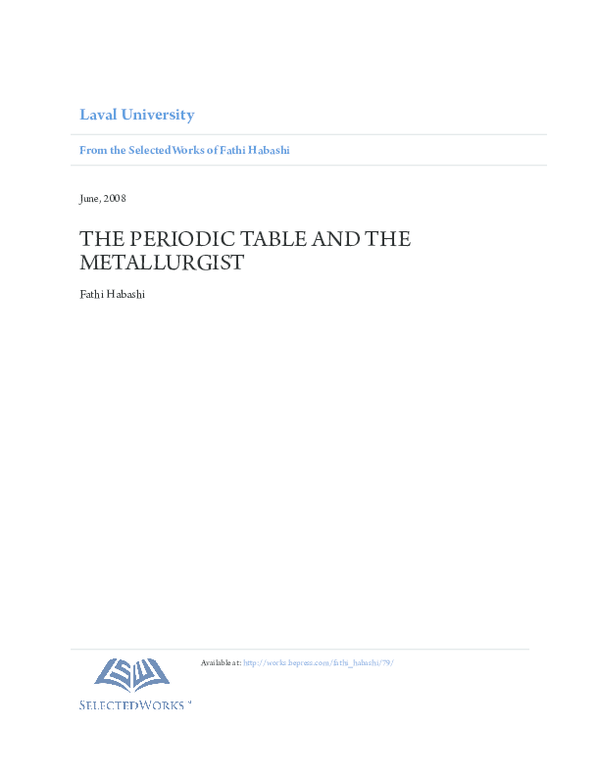 (PDF) The Periodic Table and the Metallurgist