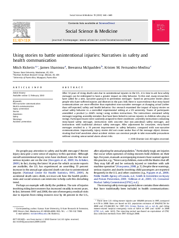 (PDF) Using stories to battle unintentional injuries: Narratives in ...