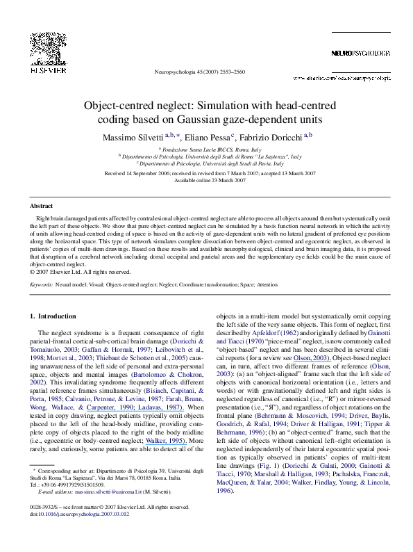 (PDF) Object-centred neglect: Simulation with head-centred coding based ...