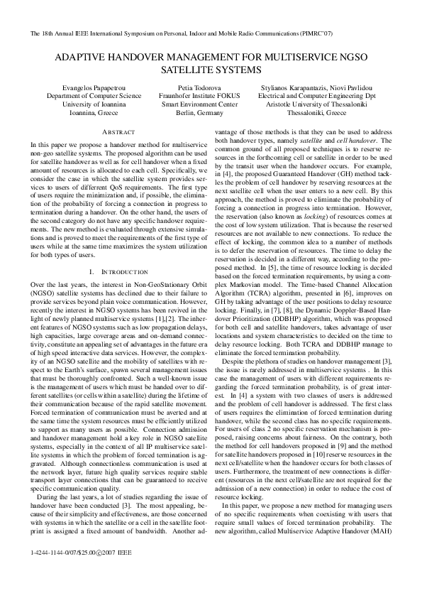 (PDF) Adaptive Handover Management for Multiservice NGSO Satellite Systems