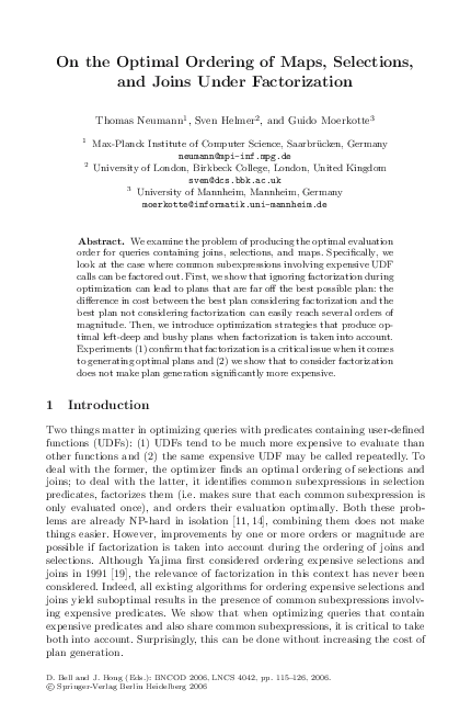 (PDF) On the Optimal Ordering of Maps, Selections, and Joins Under ...