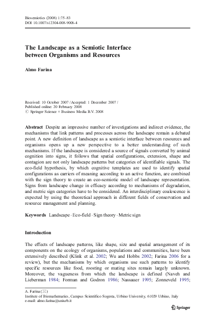 (PDF) The Landscape as a Semiotic Interface between Organisms and Resources