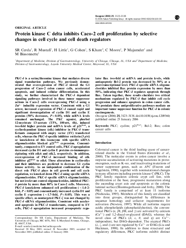 (PDF) Protein kinase C delta inhibits Caco-2 cell proliferation by ...