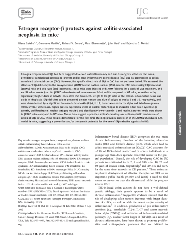 (PDF) Estrogen receptorβ protects against colitisassociated neoplasia