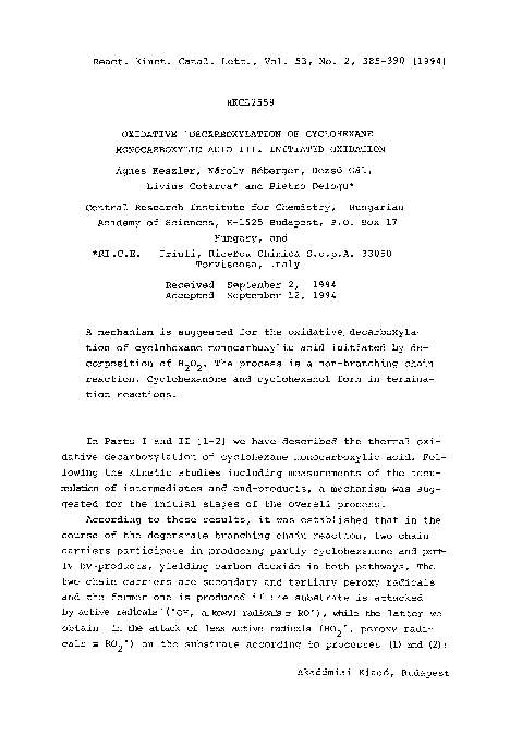 (PDF) Oxidative decarboxylation of cyclohexane monocarboxylic acid III ...