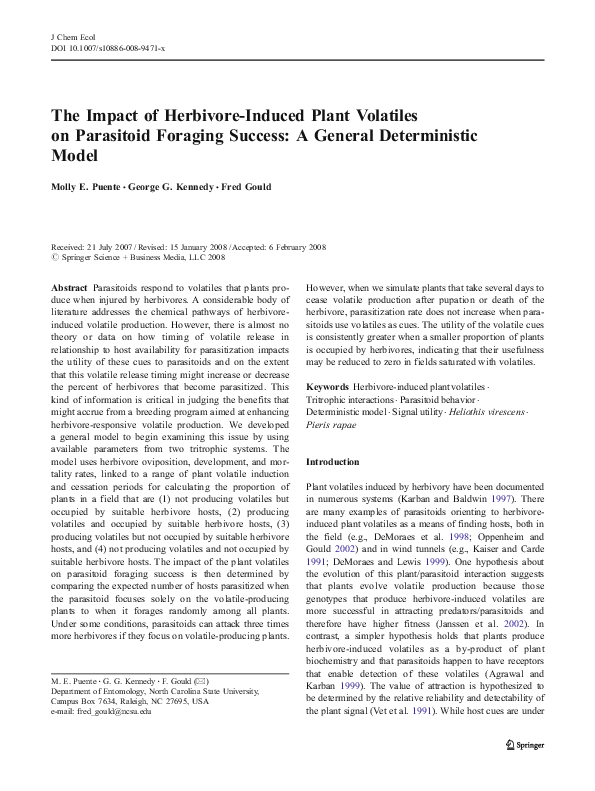 (PDF) The Impact of Herbivore-Induced Plant Volatiles on Parasitoid ...
